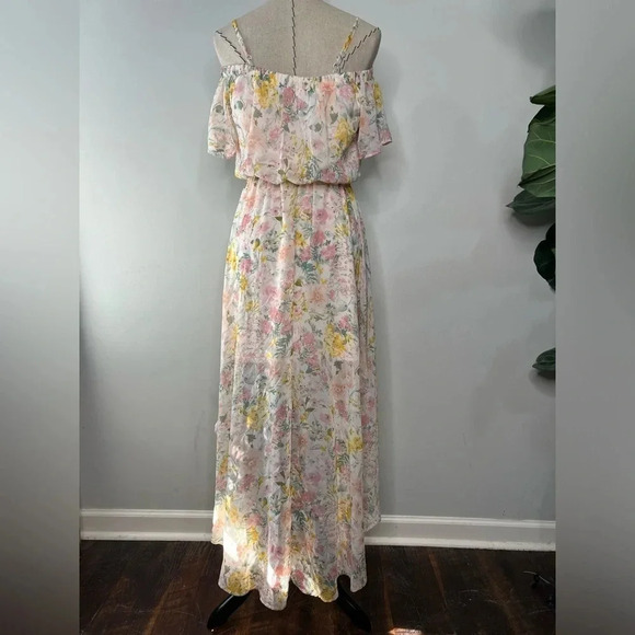As U Wish maxi midi high low floral dress off shoulder size Medium M polyester - Picture 4 of 9